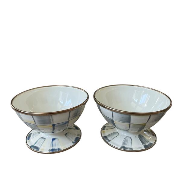 Brand New Mackenzie-Childs Sterling Check Ice Cream Dishes Set of 4 - Picture 10 of 15